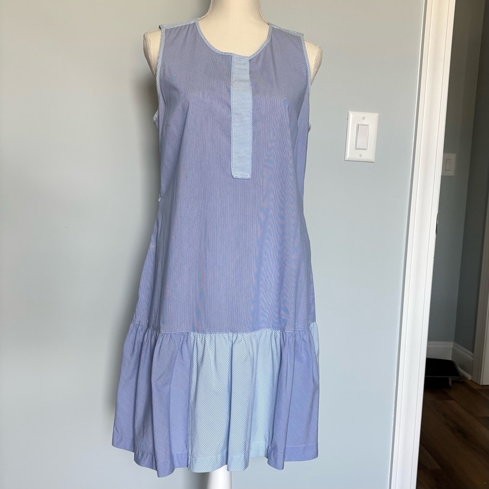 Vineyard Vines Blue Pin Stripe Cotton Dress Shift Ruffle Hem Size 6
